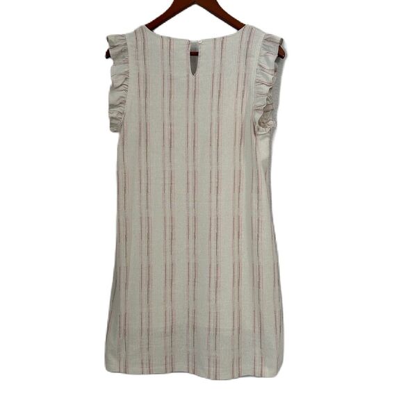 Ellison Sundress Women M Ivory Multi Stripe Ruffle Linen Pockets Casual Comfy - Picture 2 of 16